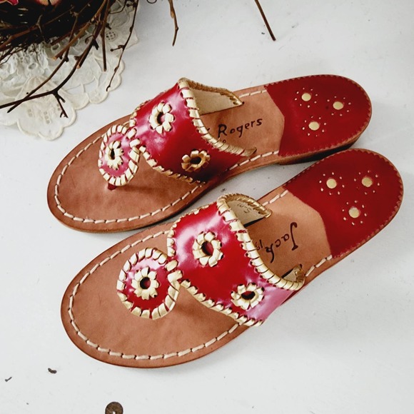 Jack Rogers Shoes - Jack Rogers Navajo Red Slip On Leather Sandals Size 5 Flip Flops Coastal Boho